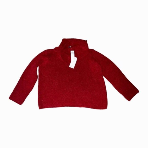 $198 Eileen Fisher Women's Red Wool Cowl Funnel Neck Pullover Sweater Sz Large - Picture 2 of 10